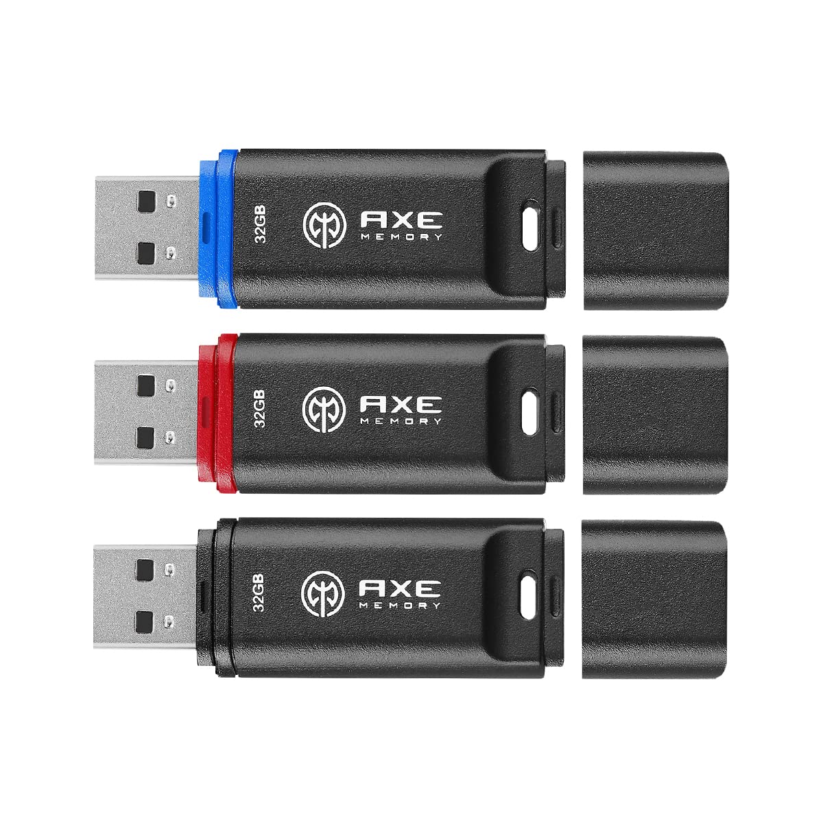 AXE MEMORY USB Drive 3-Pack 32GB USB 2.0 3X Matte Black Flash Drives