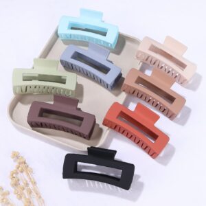 8 Pack 4.1 Inch Rectangle Large Hair Claw for Women and Girls Matte Nonslip Jaw Clips Strong Hold Hair Accessories