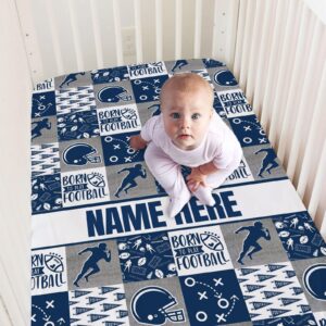 personalized football theme baby crib sheets with name, custom rugby sports fitted crib bedding sheets for baby boys, baby bedding sets, crib mattress sheets, mini crib sheet | name crib sheets