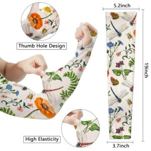 Minxiang Dragonfly Floral Gardening Sleeves Sun Protection Cooling Sleeves for Women Men Sun Protection Vintage Arm Sleeve to Covers with Thumb Hole