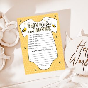 Your Main Event Prints Baby Shower Games Advice, Wishes, and Prediction Cards (Neutral Bee Yellow) - 50 Pack Gender-Neutral Baby Shower Activity for Guests