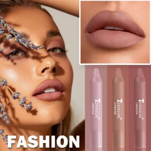 XINGXYUEL 3PCS Nude Lipstick Set Matte Lip Stick Waterproof Long Lasting Lipstick Non-Stick Cup Velvet Lip Gloss Lip Stain Professional Lip Makeup Matte Lipstick Set A