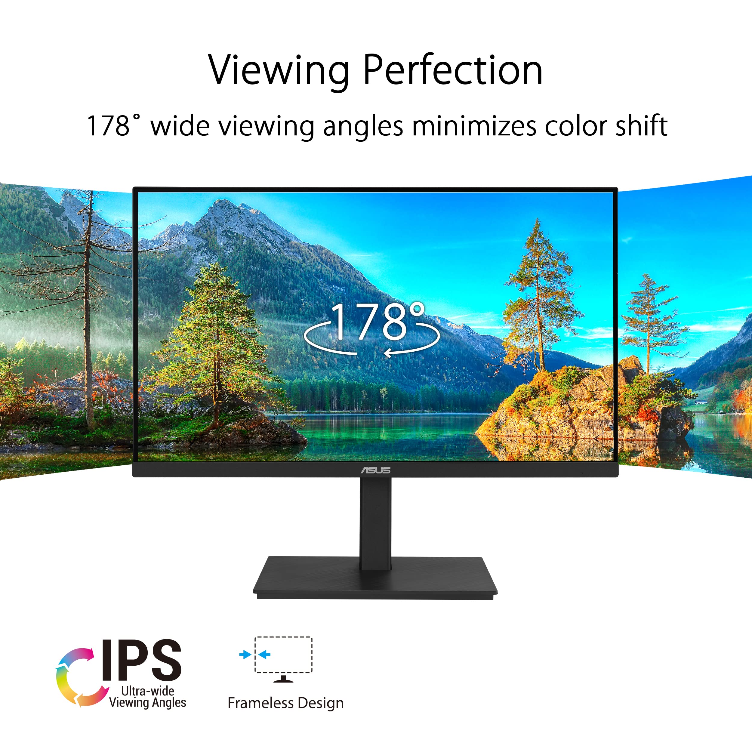 ASUS 23.8” 1080P Docking Monitor (VA24ECPSN) - Full HD, IPS, 75Hz, Adaptive-Sync, Speakers, Eye Care, Low Blue Light, Flicker Free, USB-C, RJ45, HDMI, Frameless, Height Adjustment, VESA Wall Mountable