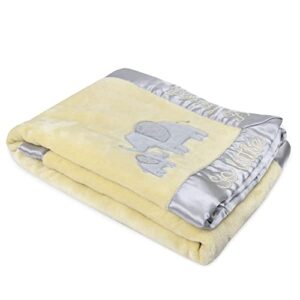 30x40 Fleece Baby Nursery Blanket with Satin Trim for Boys, Girls, and Unknown Gender Baby (Little Elephant)