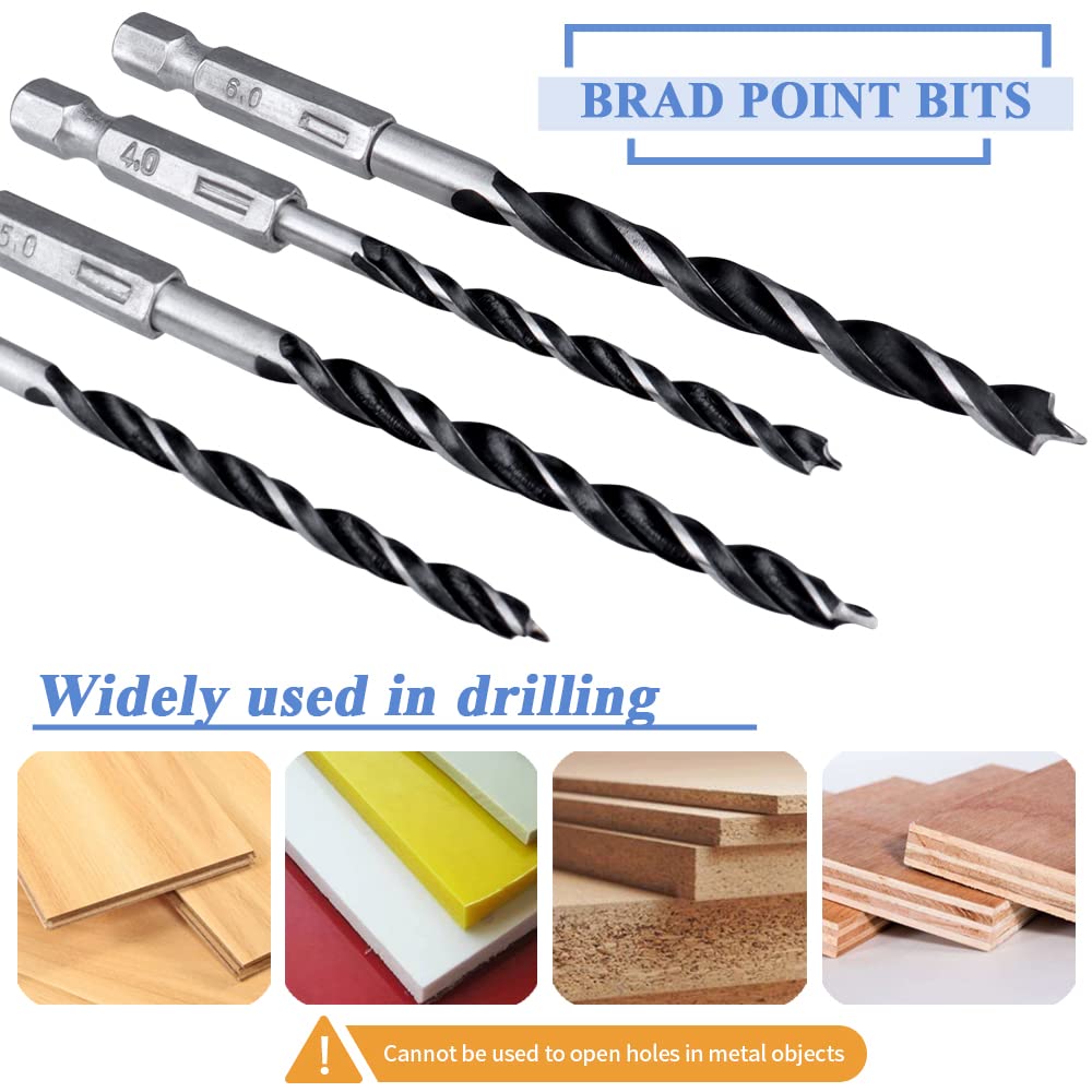 Mesee 10 Pieces HSS Brad Point Twist Drill Bits, 1/4 Inch Hex Shank Quick Change Twist Drill Bits Set for Woodworking Dowel Drilling - 4mm/ 5mm/ 6mm/ 8mm/ 10mm