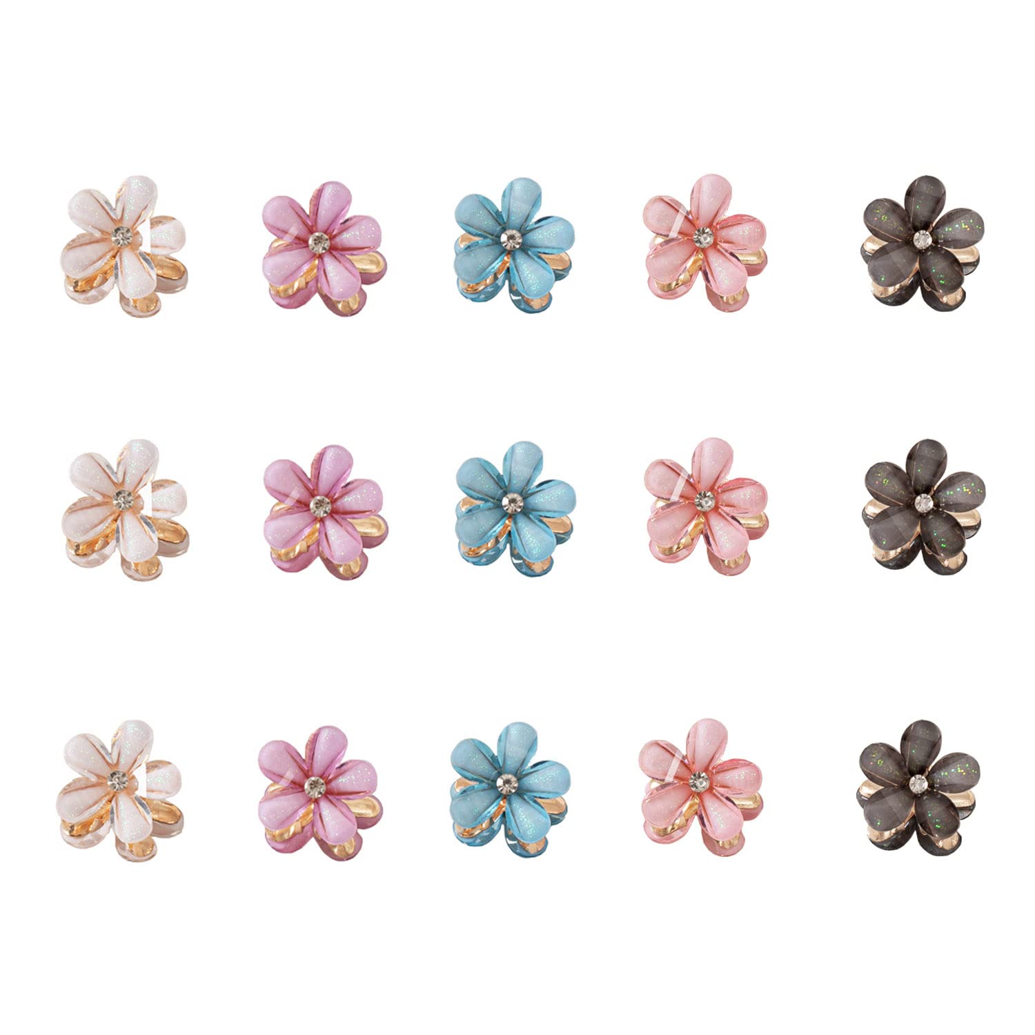 Doromy Floral Pearl Barrette 15 Packs Crystal Hair Clips, Mini Flower Crystal Claw Clip Small Barrettes for Women's and Girls Hair Accessories