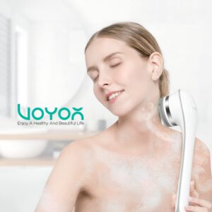 VOYOR Electric Body Brush Back Scrubber for Shower Rechargeable Exfoliating Bath Brush Powered Shower Brush with Non-Slip Long Handle Deep Cleansing, Exfoliation, Massaging Spin Brush BC100 (Gery)