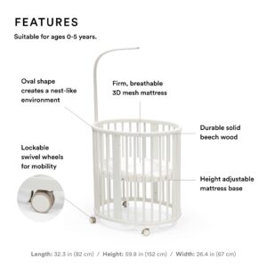 Stokke Sleepi Mini Bundle, White - Includes Crib/Bed, Mattress & Drape Rod - Suitable for Ages 0-5 Years Old - Adjustable & Stylish