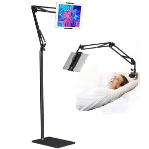 ipad tablet holder for bed - arm height adjustable tablet floor stand metal 360° rotating ipad clamp mount for ipad pro, ipad air, ipad mini, kindle reading and other 4.7~12.9'' phones and tablets