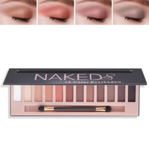 fusang 12 colors naked eyeshadow palette,natural matte nude eyeshadow palette shimmer highly pigment eye shadow pallete set long lasting & waterproof smokey smokey glitter eye makeup with brush （a）