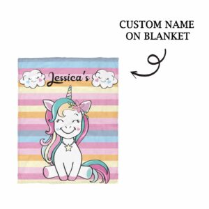 Personalized Fleece Throw Blanket for Kids Teens Boys Girls Baby Custom Name Magical Rainbow Blanket Newborn Infant Toddler Birthday Gift Super Soft 40"x50"