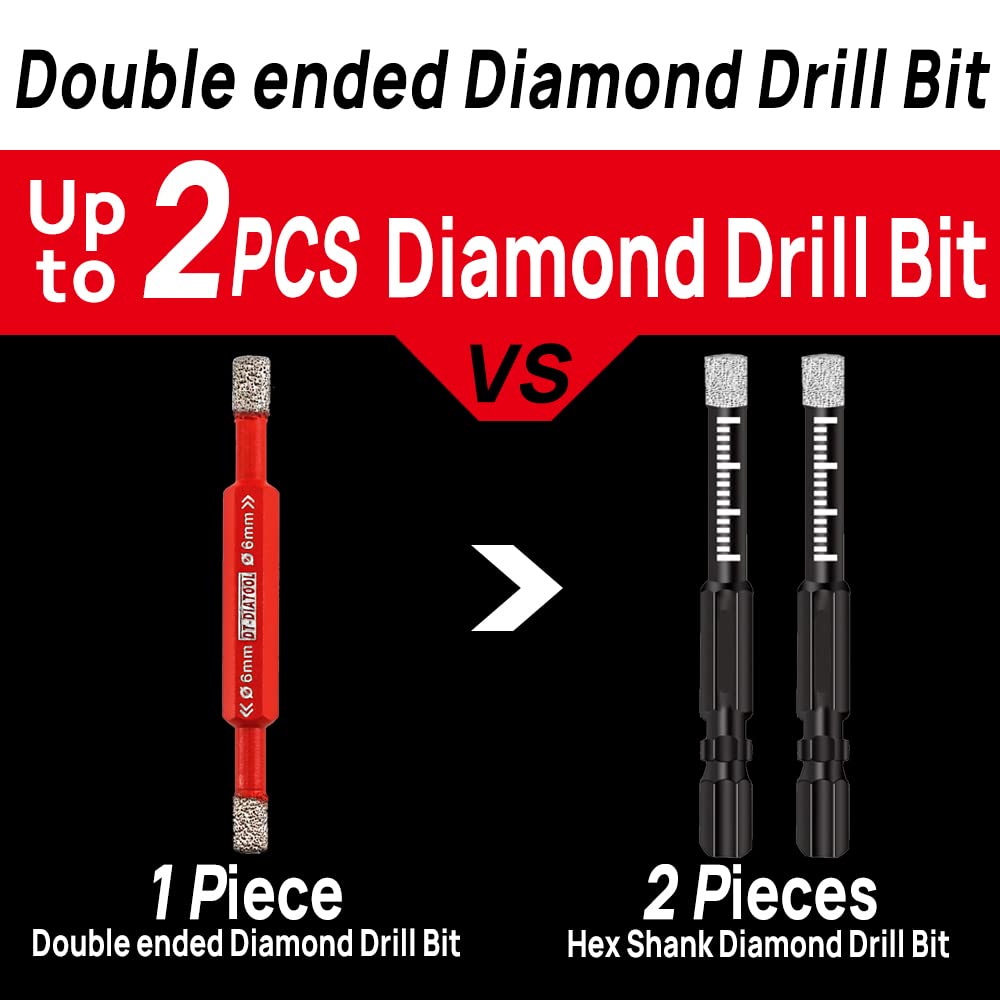 Diamond Tile Drill Bit Set,DT-DIATOOL Porcelain Hole Saw with Hex Shank Double Ended 6-8mm 2pcs for Drilling Ceramic Marble Artificial Stone Granite