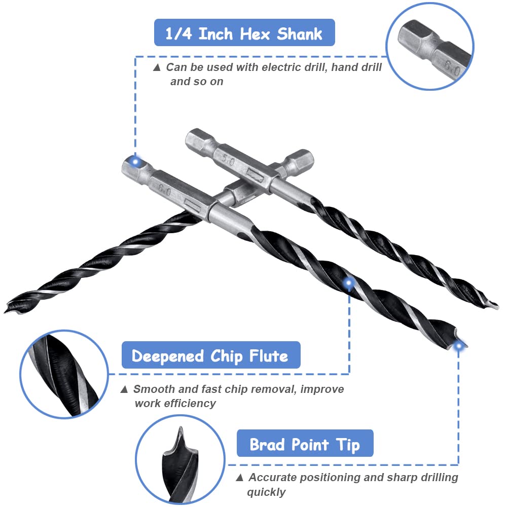 Mesee 10 Pieces HSS Brad Point Twist Drill Bits, 1/4 Inch Hex Shank Quick Change Twist Drill Bits Set for Woodworking Dowel Drilling - 4mm/ 5mm/ 6mm/ 8mm/ 10mm