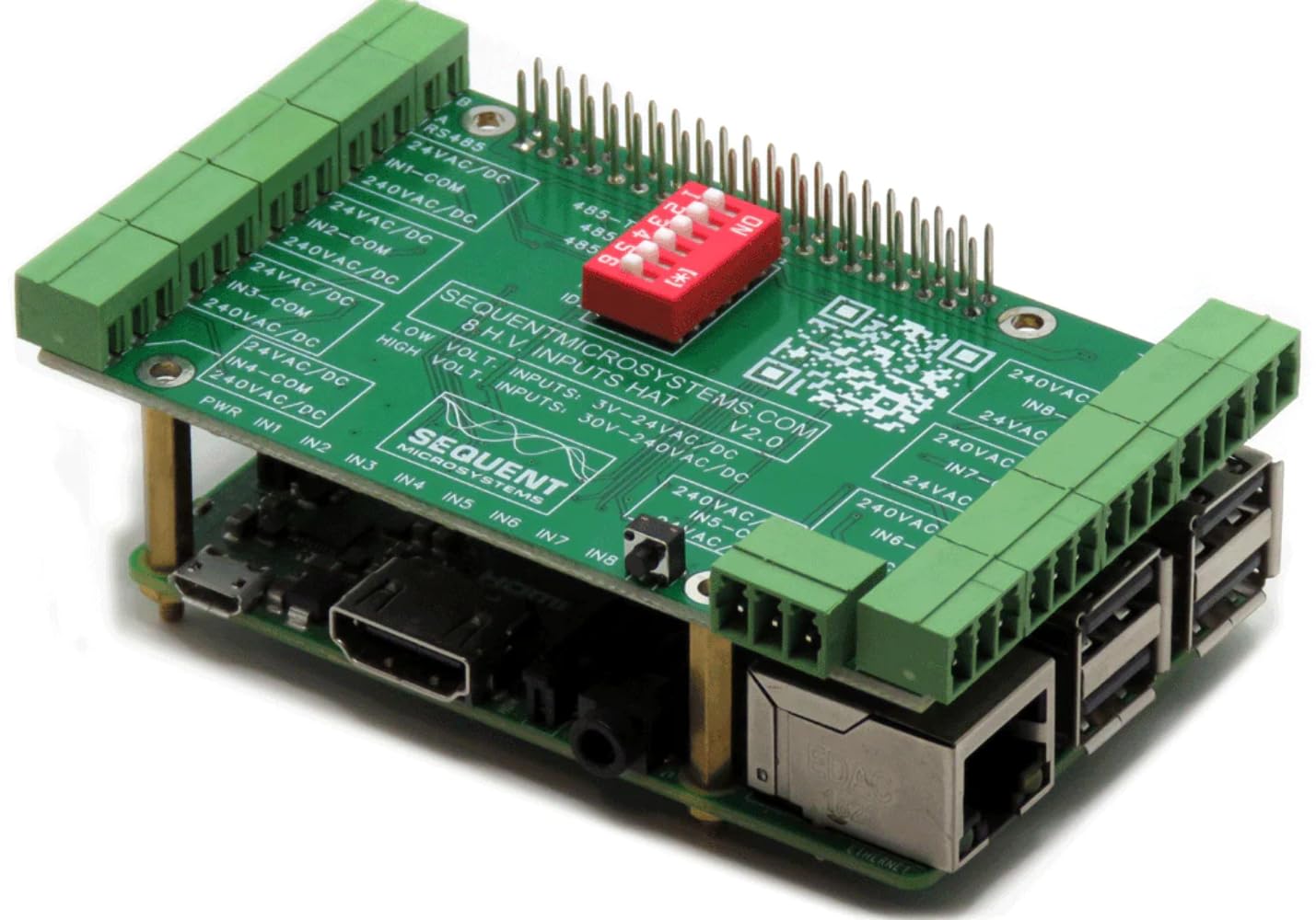 Eight HV Digital Inputs 8-Layer Stackable HAT for Raspberry Pi