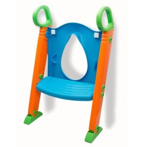 Potty Training Toilet Seat Chair with Sturdy Anti-Slip Step Ladder for Kids Boys Girls Toddlers - Comfortable w/Handles - Portable Safety Potty Trainer Step Stool (Orange/Blue)