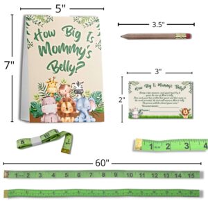 WillaBees Measure Mommys Belly Baby Shower Game How Big is Moms Belly? Game 62 Piece Safari Theme Baby Shower Bundle Include Sign 50 Playing Cards 8 Pencils 3 Baby Measuring Tape Baby Sprinkle