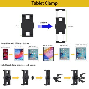 Mippko Boat Helm Tablet Holder, Marine Boat Handle Bar Pole Mount, 360°Rotation Clamp Non-Slip Aluminum Alloy Mount,Compatible with 4.7~12.9" iPad/Nexus/LG G Pads/e-Reader/iPhone