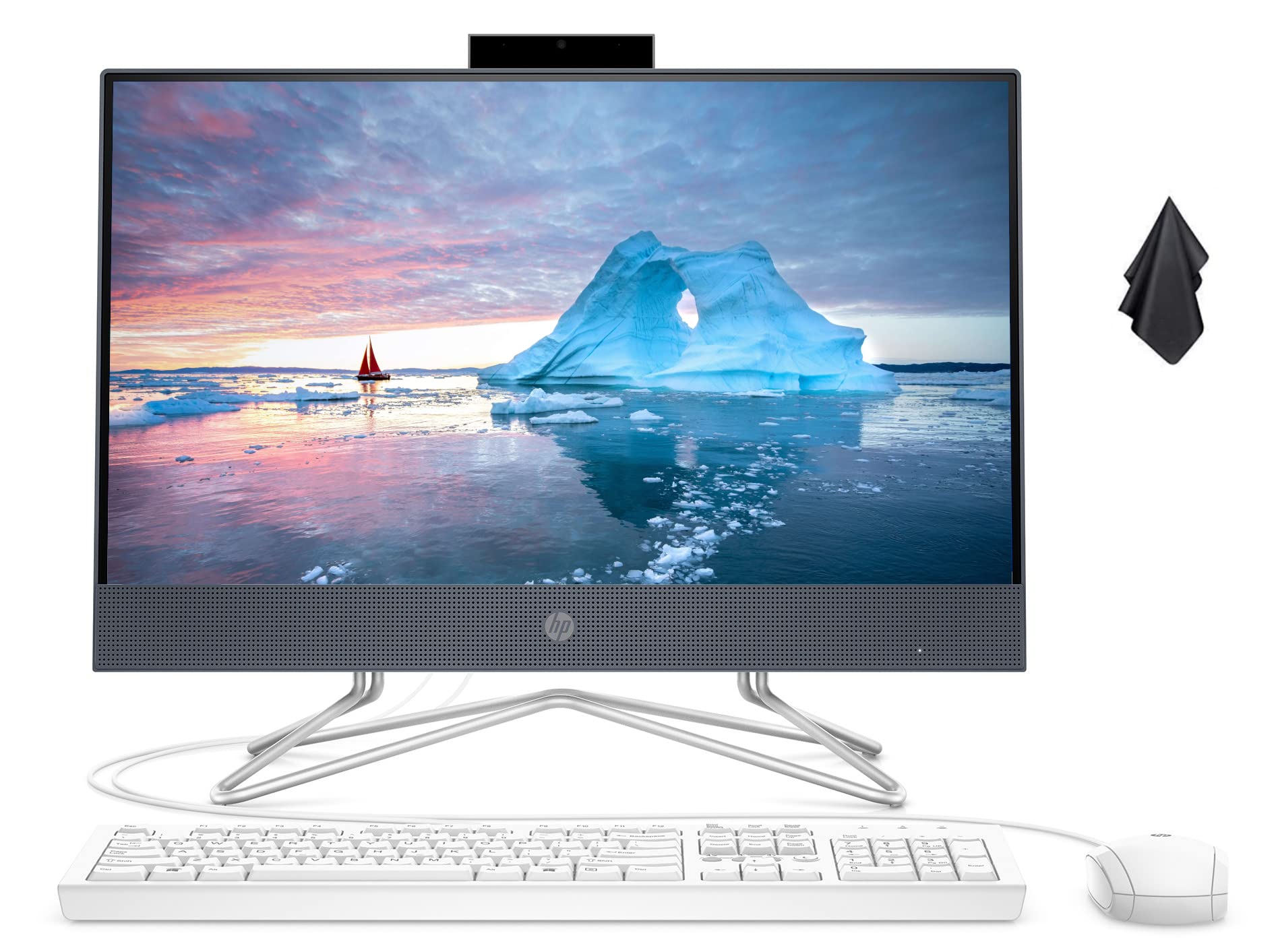 HP All-in-One Desktop Computer, 22" FHD Display, Intel Celeron G5900T, 16GB DDR4 RAM, 512GB PCIe SSD, DVD-Writer, 4 USB Ports, AC WiFi, HDMI, Bluetooth, Windows 11 Home, Blue