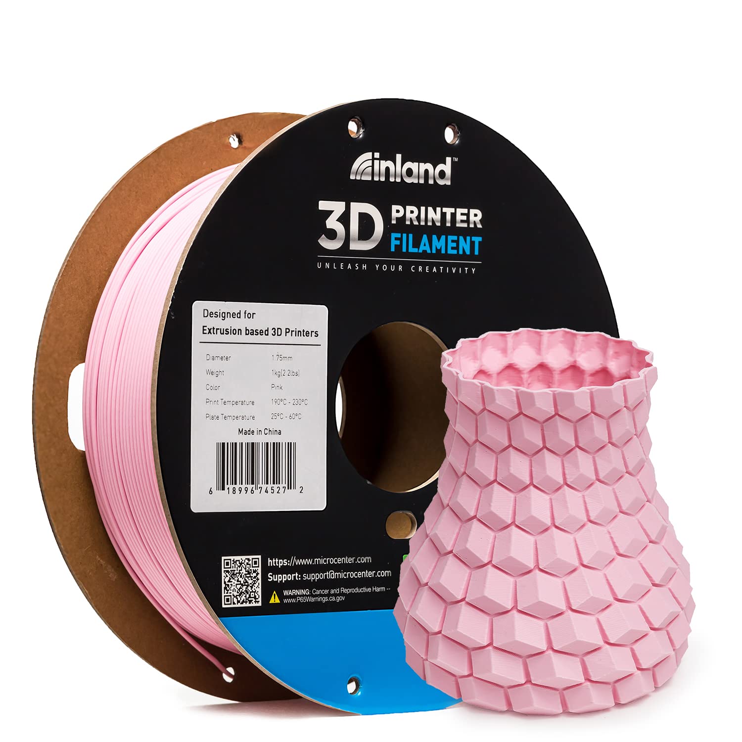 INLAND Micro Center Matte PLA Filament 1.75mm, Matte Pink 3D Printer Filament, Matte 3D Printing Filament 1kg Cardboard Spool (2.2 lbs), Dimensional Accuracy +/- 0.03mm, Pink Matte Finish