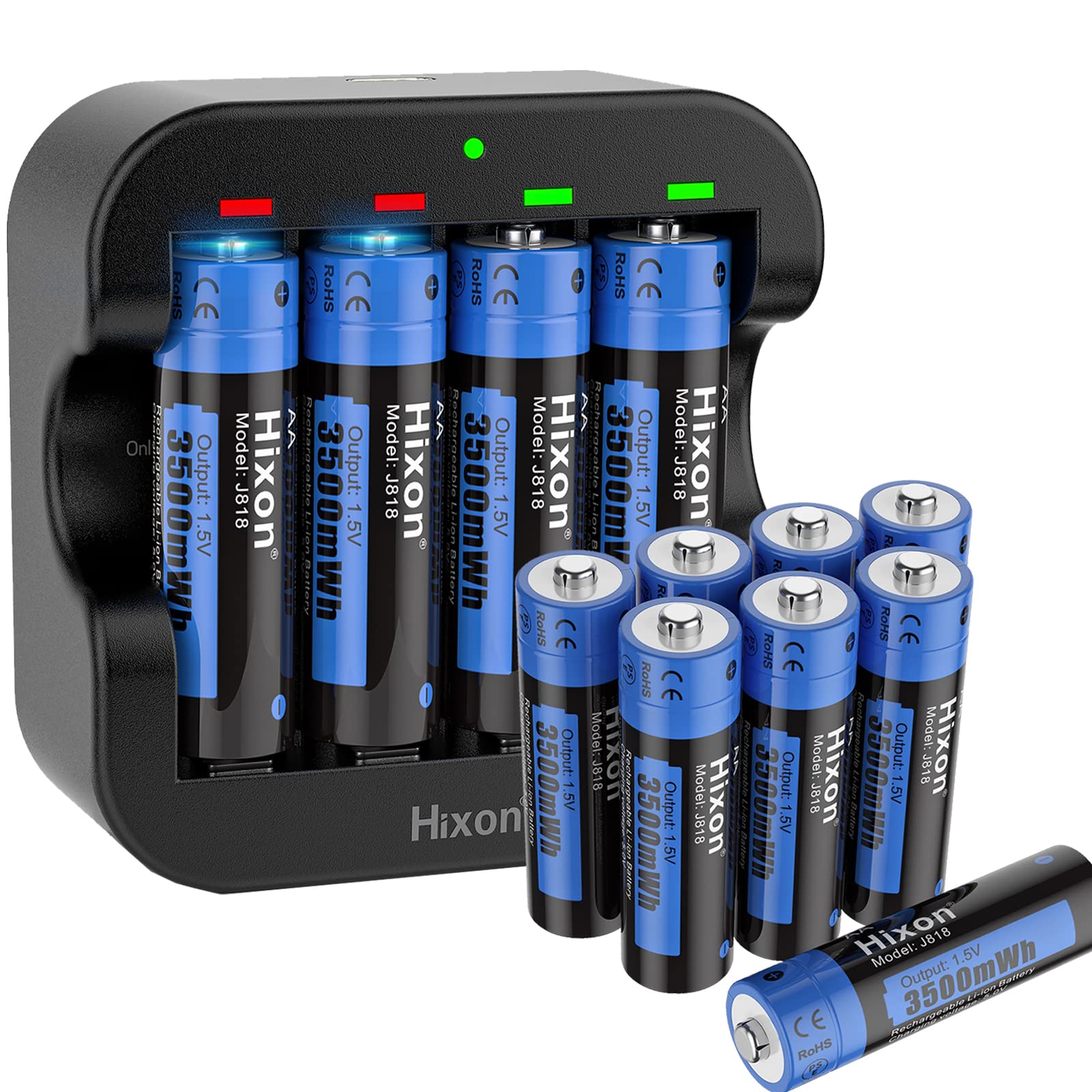 Hixon 1.5V Lithium Batteries AA Rechargeable,12-Pack 3500mWh High-Capacity Long-Lasting Double AA Li-ion Battery with Fast Charger,1600Cycle, Fits for Blink Camera VR/Xbox Gaming Controller.