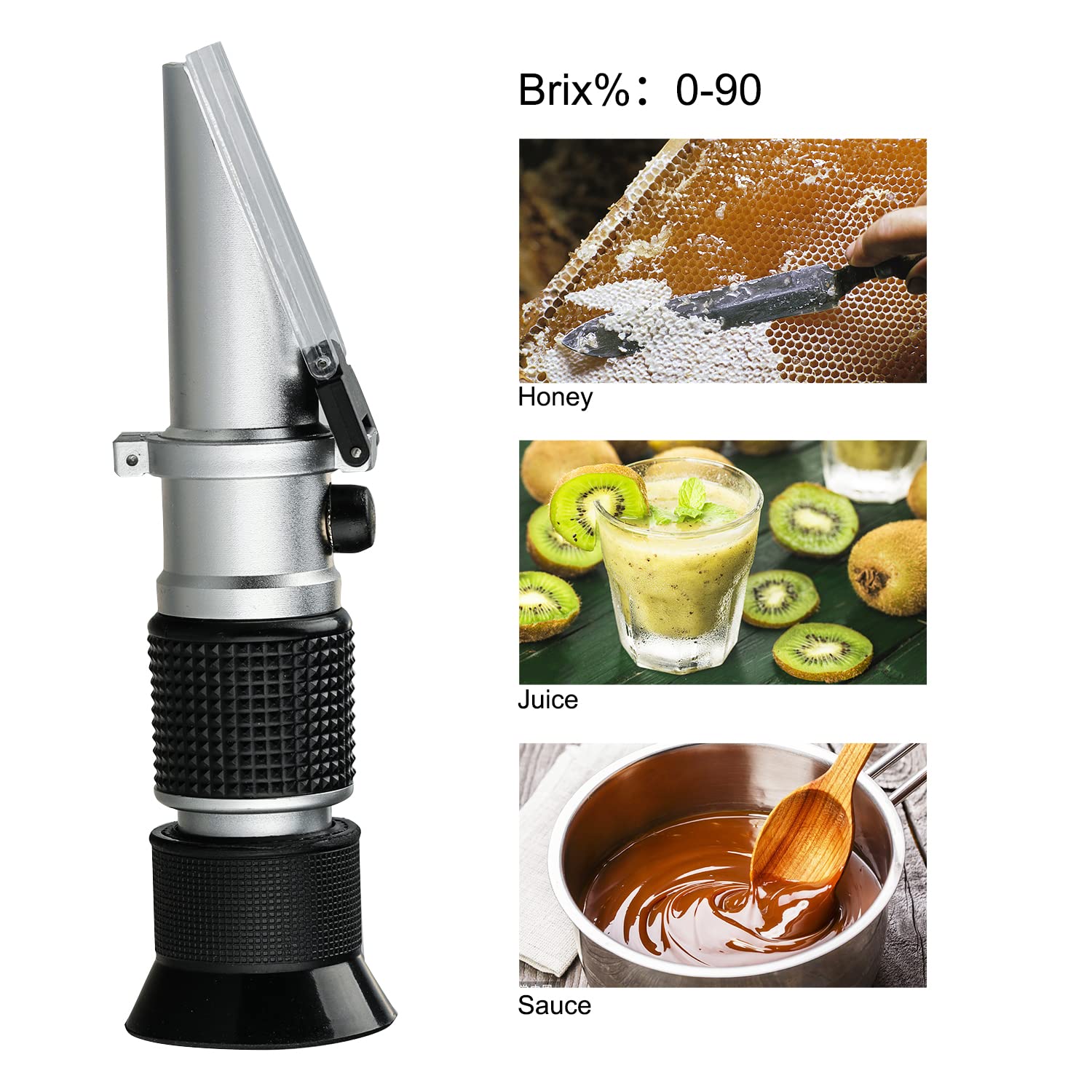 Brix Refractometer 0~90%, Handheld Sugar Refractometer, High Accurate Brix Measurement Meter with ATC for Fruit, Beverages&Juice, Honey, Maple Syrup, Molasses and Other Sugary Drink