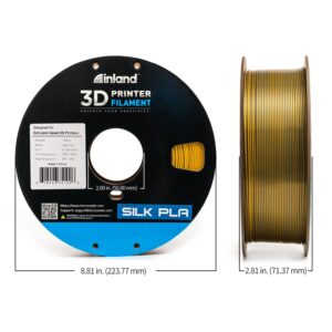 INLAND Micro Center Dual Color Silk PLA 3D Printer Filament 1.75mm - Gold to Gray Color Change - Coextrusion Silk Filament - Dimensional Accuracy +/- 0.03mm - 1kg Cardboard Spool (2.2 lbs)