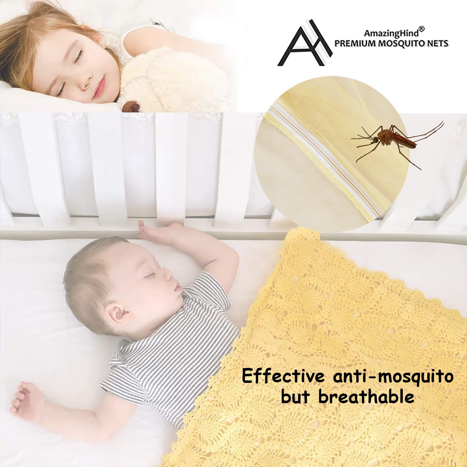 AmazingHind Mosquito Insect Net for Crib, Cot Bed with Zipper - Crib Climbing Prevention & Pet Barrier - Color: Peach (Crib Net)