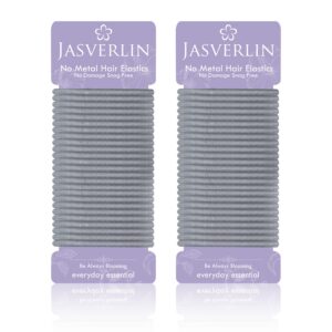 JASVERLIN Gray Hair Elastics Ties, No Metal Ponytail Holders for Women Girls Men Guys Thick Curly Hair Styling Accessories No Pull Damage Crease Breakage 50pcs (Gray)