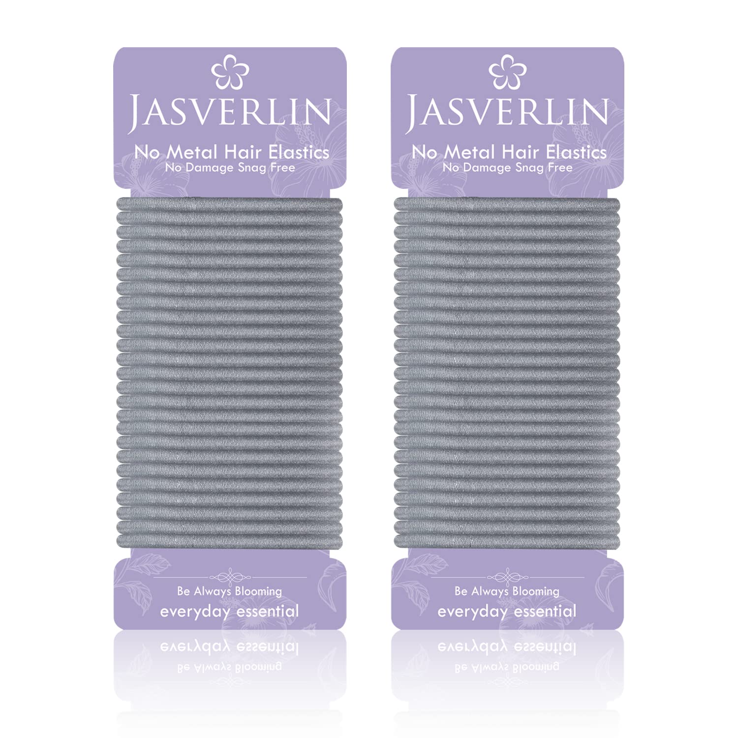 JASVERLIN Gray Hair Elastics Ties, No Metal Ponytail Holders for Women Girls Men Guys Thick Curly Hair Styling Accessories No Pull Damage Crease Breakage 50pcs (Gray)