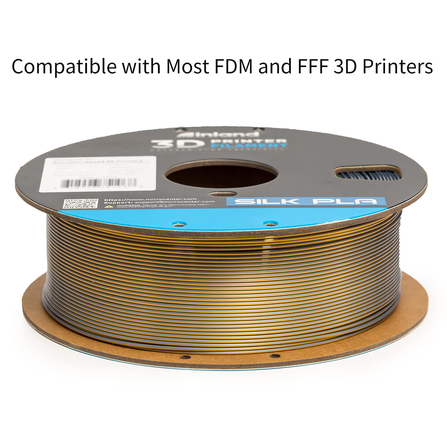 INLAND Micro Center Dual Color Silk PLA 3D Printer Filament 1.75mm - Gold to Gray Color Change - Coextrusion Silk Filament - Dimensional Accuracy +/- 0.03mm - 1kg Cardboard Spool (2.2 lbs)