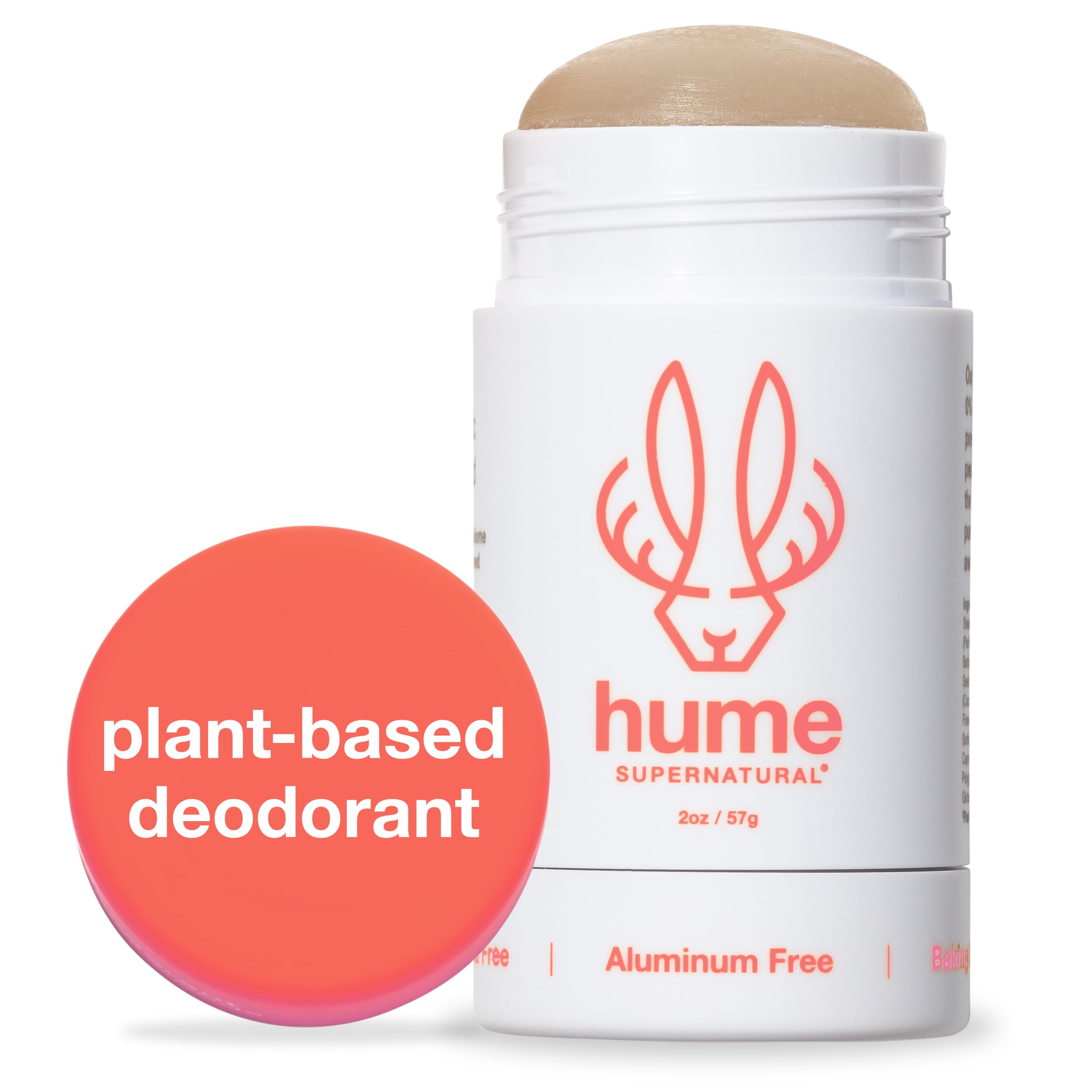 Hume Supernatural Aluminum Free Deodorant for Women & Men - Safe for Sensitive Skin - Probiotic, Plant-Based, Baking Soda Free, Aloe, & Cactus Flower, Anti Sweat, Stain & Odor – Wild Coral, 1-Pack