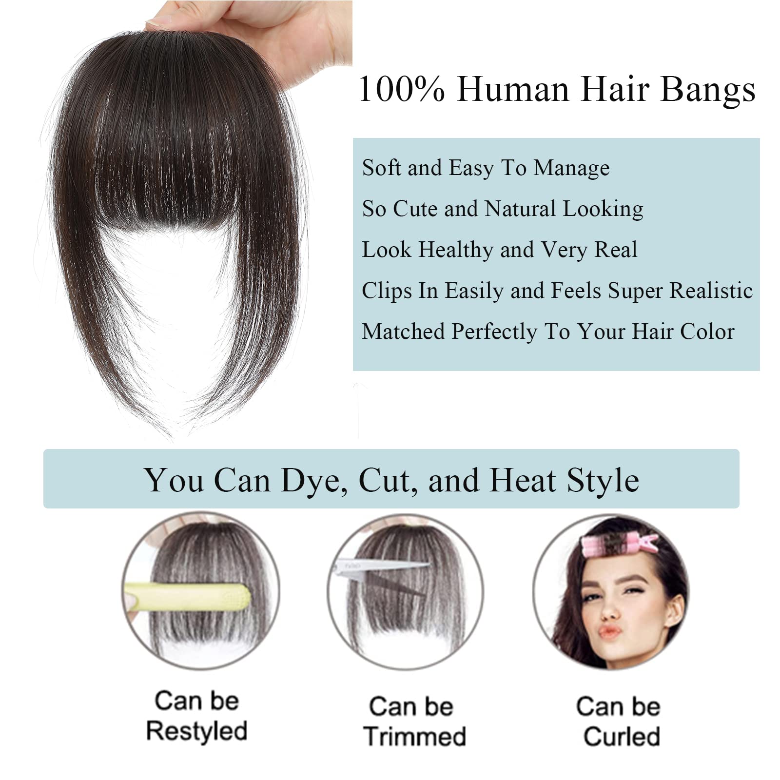 Clip In Bangs 100% Human Hair Bangs Clip In Hair Extensions Clip On Bangs Dark Brown Clip In Bangs Real Human Hair Fake Bangs For Natural Hair