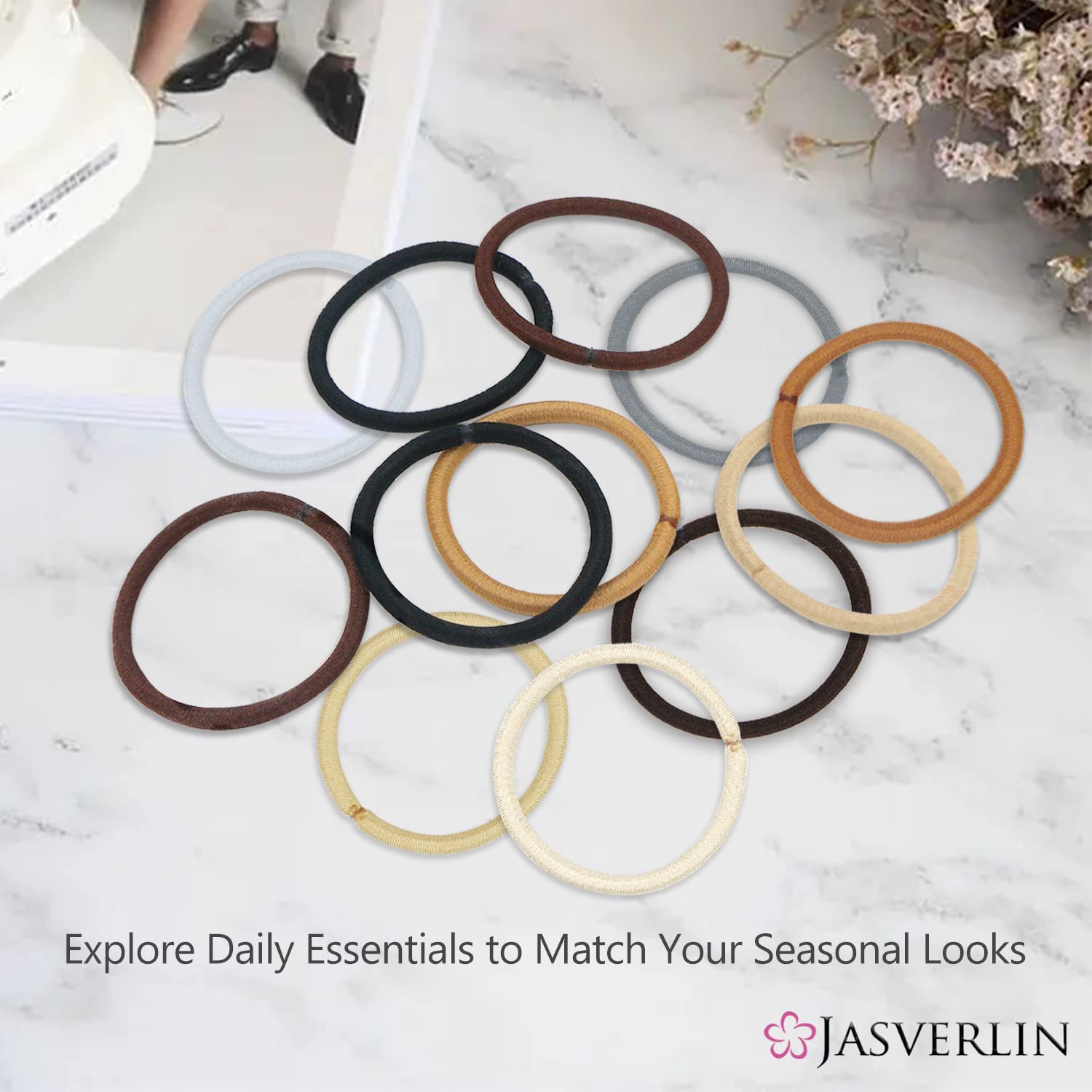 JASVERLIN Gray Hair Elastics Ties, No Metal Ponytail Holders for Women Girls Men Guys Thick Curly Hair Styling Accessories No Pull Damage Crease Breakage 50pcs (Gray)