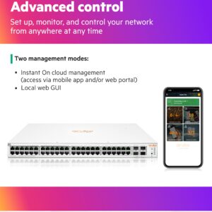 HPE Networking Instant On Switch Series 1930 48-Port Gb Smart-Managed Layer 2+ Ethernet Switch with PoE | 48x 1G | 4X SFP+ | 48x CL4 PoE 370W | US Cord (JL686B#ABA)