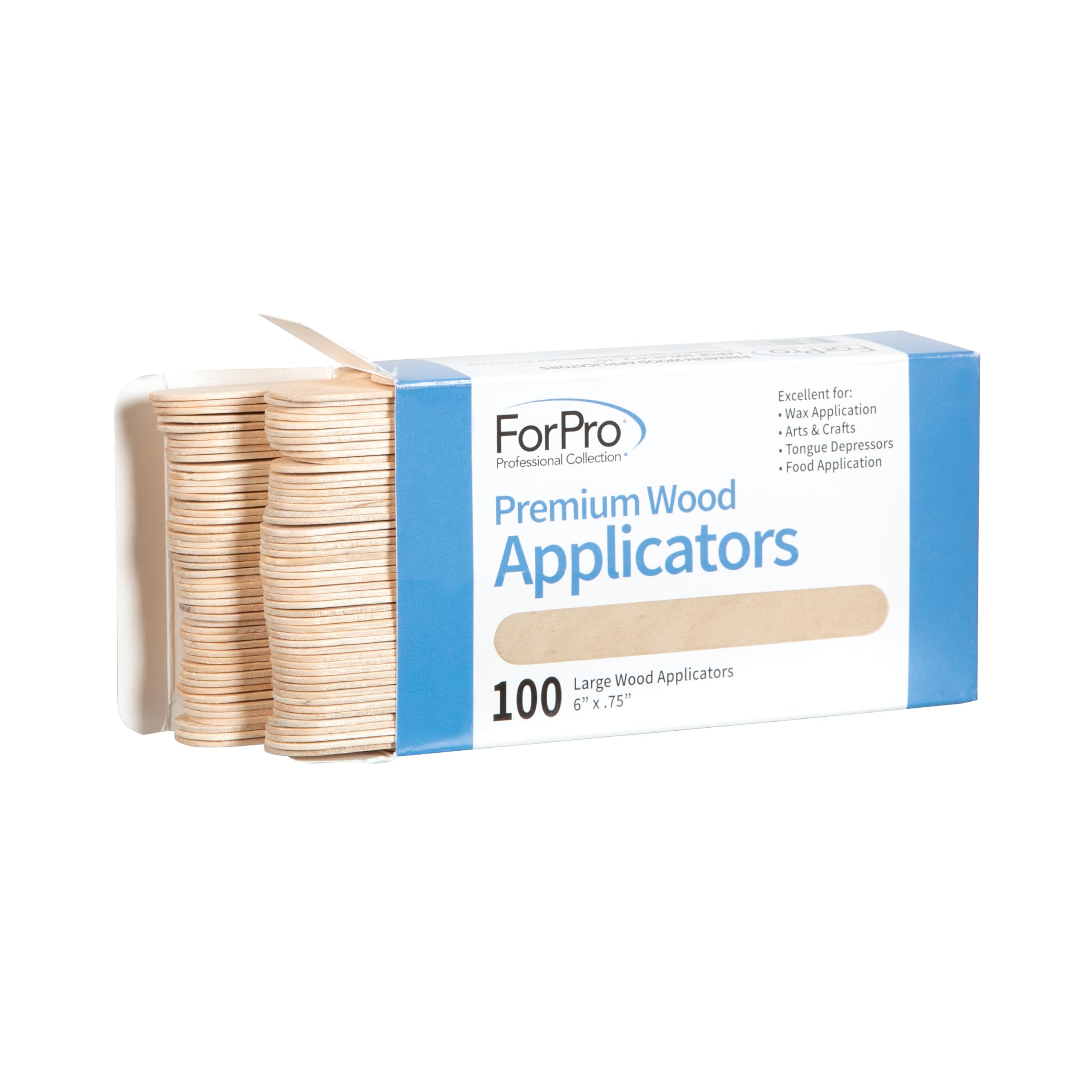 ForPro Professional Collection Premium Wood Applicators, Non-Sterile, Hair Removal Waxing Sticks, Large, 6" L x .75" W, 100-Count