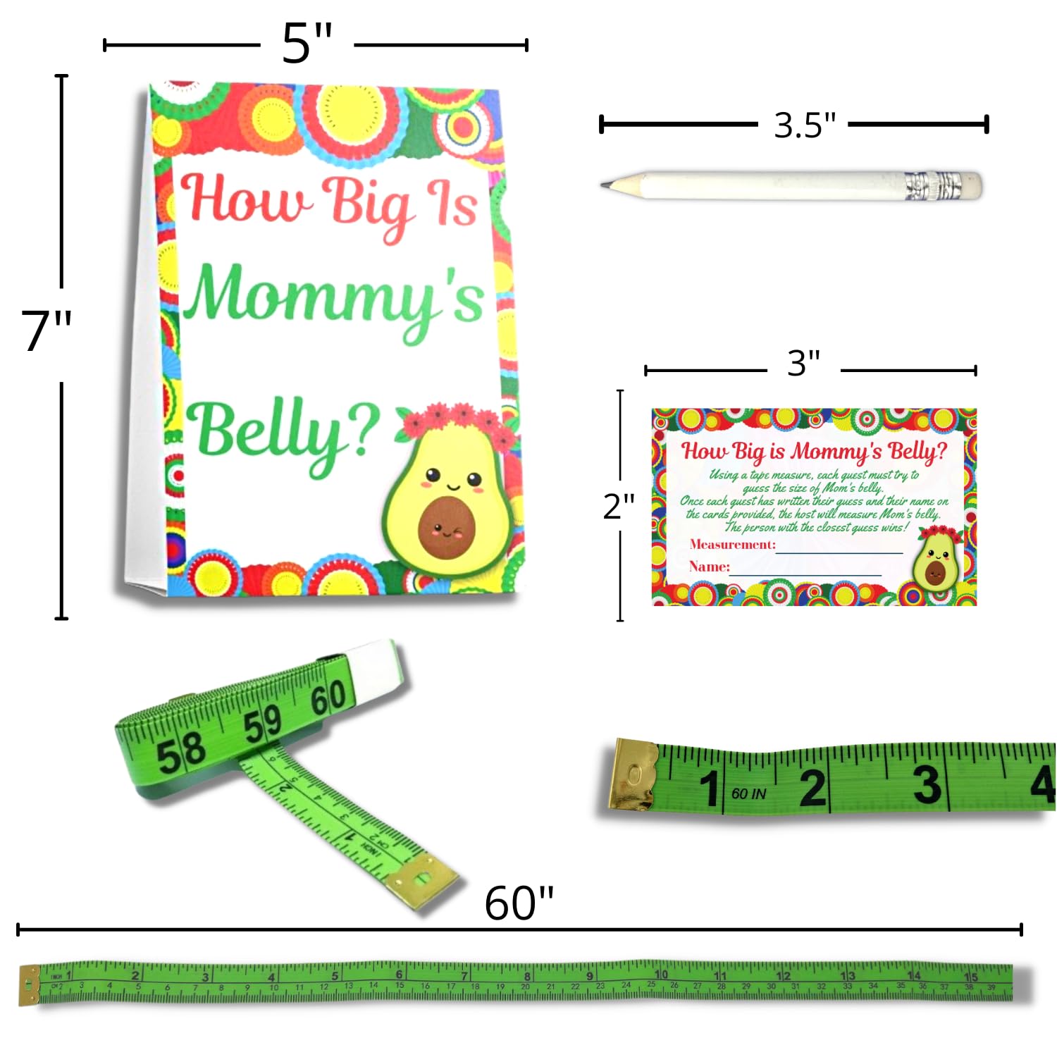 How Big is Mommys Belly Game cinta para medir la panza Measure the Belly Baby Shower Game 62 Piece for 50 Players Fiesta Avocado cielito lindo baby shower Game