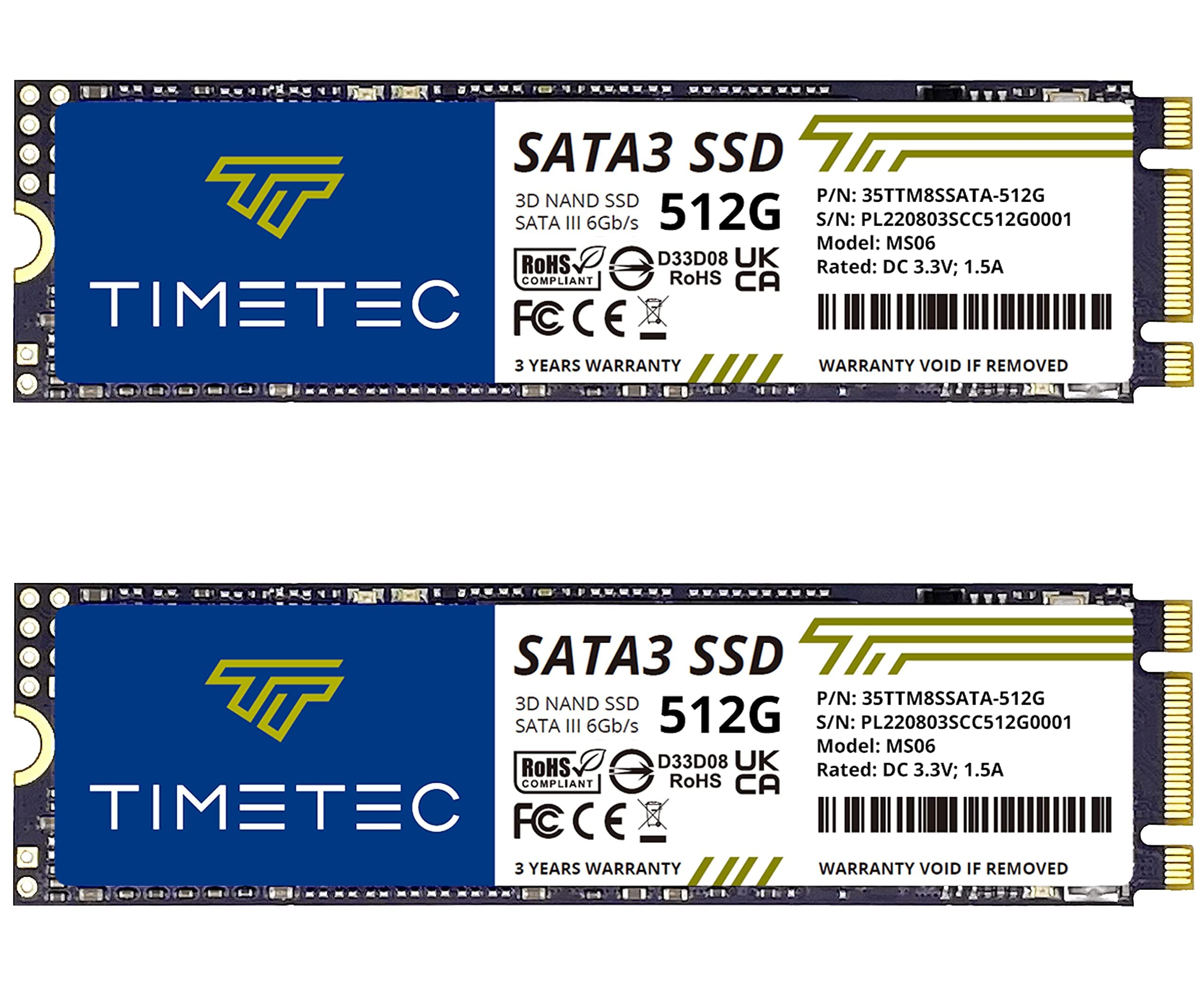 Timetec 512GBx2 (2 Pack) SSD 3D NAND SATA III 6Gb/s M.2 2280 NGFF 256TBW Read Speed Up to 550MB/s SLC Cache Performance Boost Internal Solid State Drive for PC Computer Laptop and Desktop