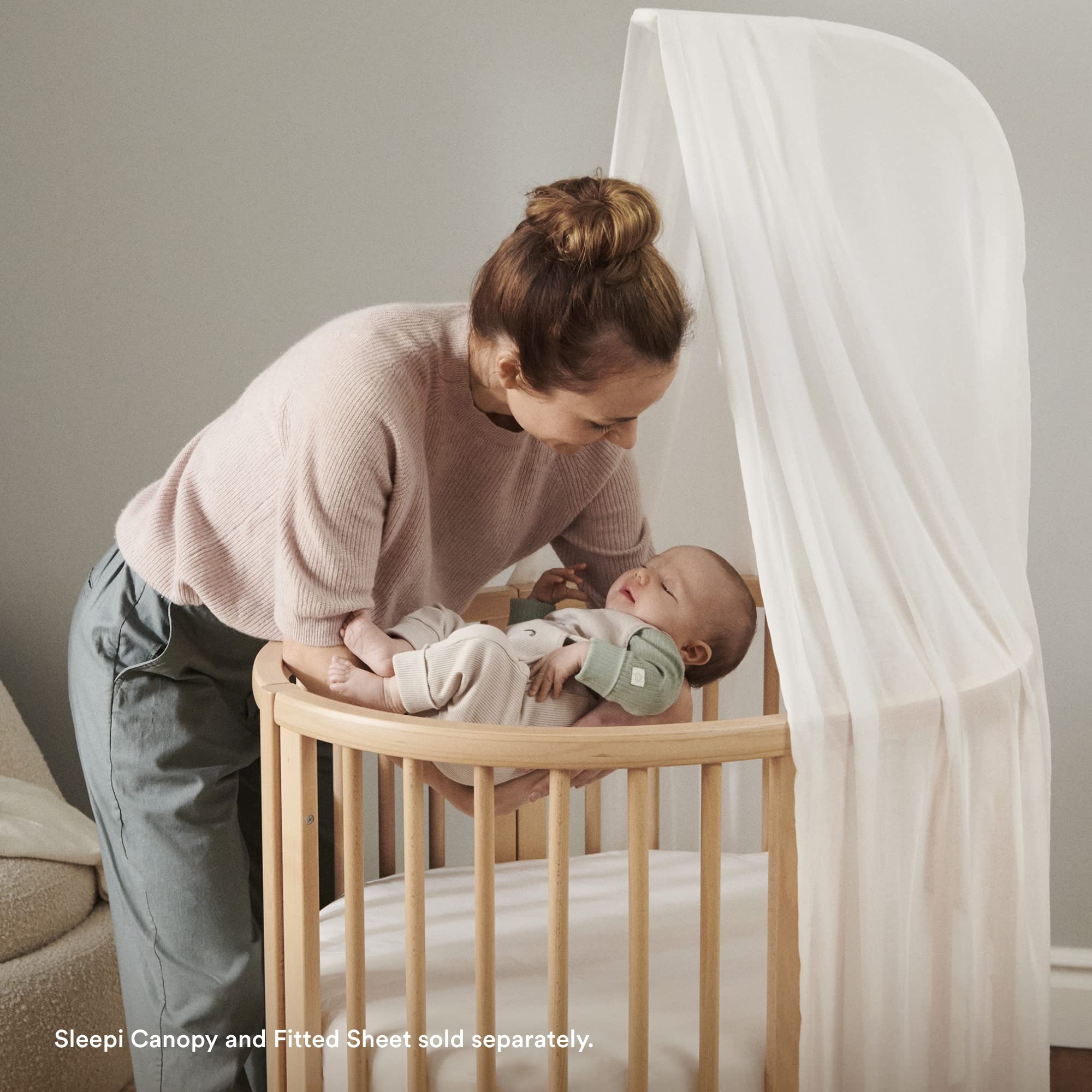 Stokke Sleepi Mini Bundle, Hazy Grey - Includes Crib/Bed, Mattress & Drape Rod - Suitable for Ages 0-5 Years Old - Adjustable & Stylish