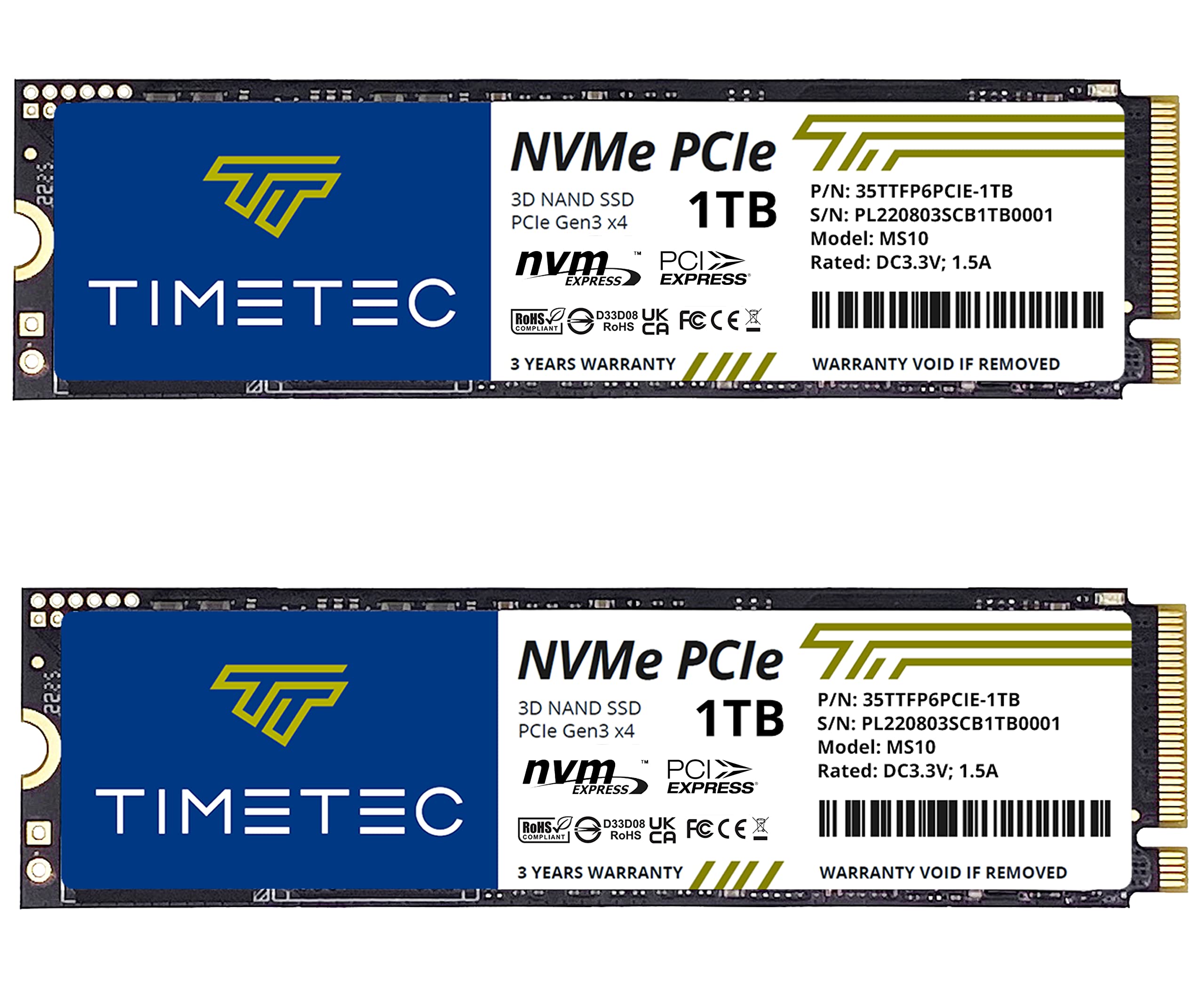 Timetec 1TBx2 (2 Pack) SSD NVMe PCIe Gen3x4 8Gb/s M.2 2280 3D NAND TLC 600TBW High Performance SLC Cache Read/Write Speed Up to 2,000/1,600 MB/s Internal Solid State Drive for PC Laptop and Desktop