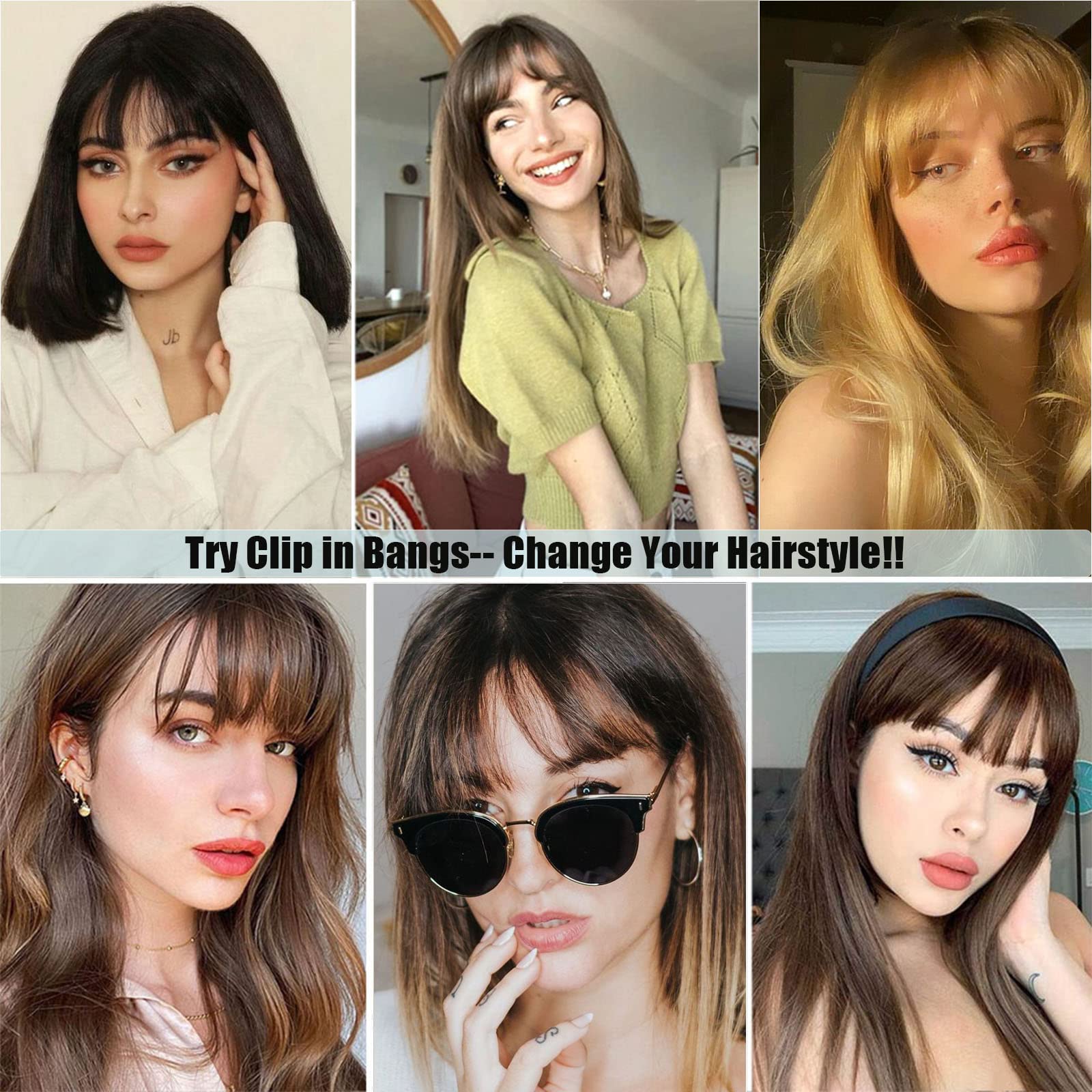 Clip In Bangs 100% Human Hair Bangs Clip In Hair Extensions Clip On Bangs Dark Brown Clip In Bangs Real Human Hair Fake Bangs For Natural Hair