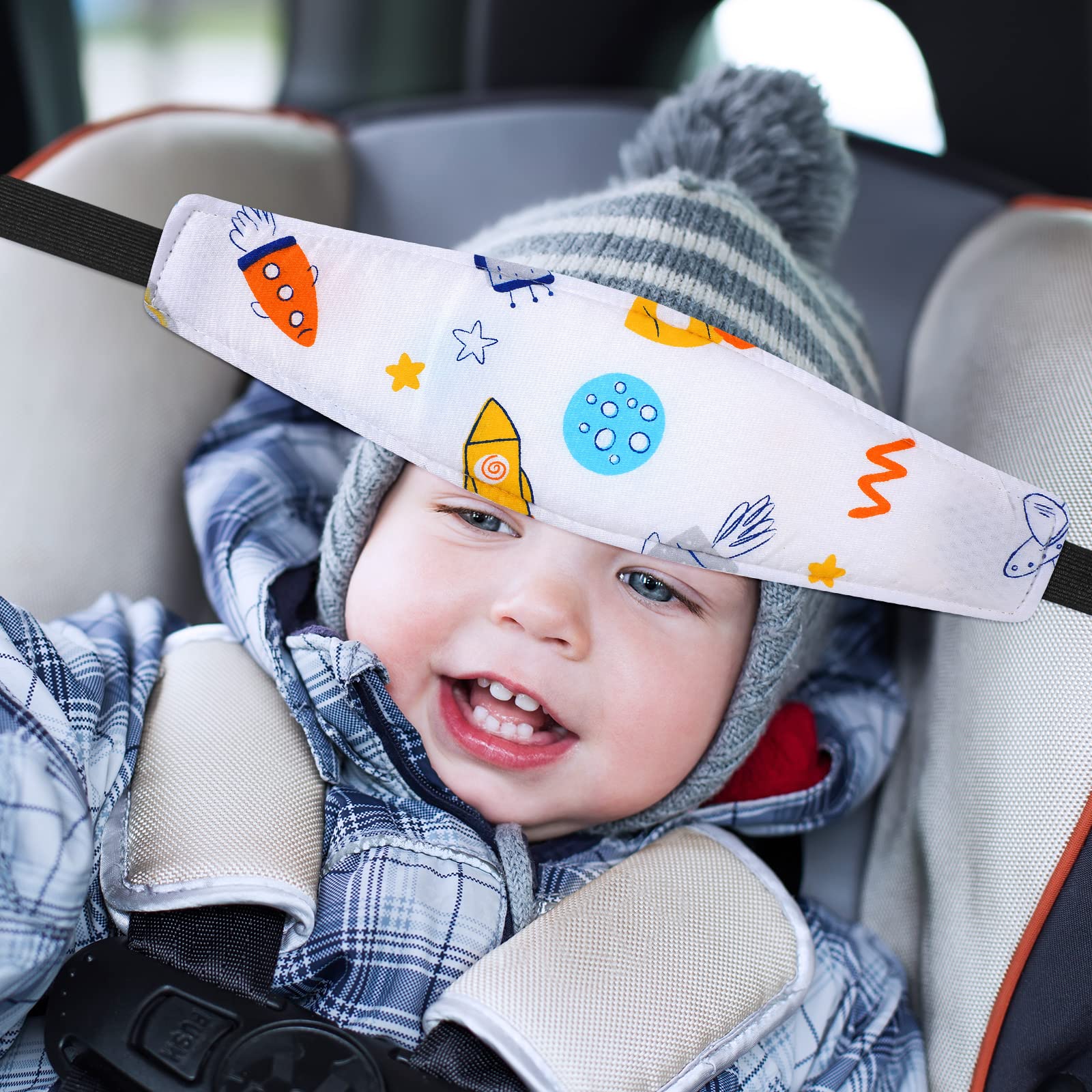 HESTYA 2 Pieces Baby Carseat Head Support Band Strap Headrest Stroller Seat Sleeping Headrest Neck Relief Head Strap Headband for Kids Children Toddler Infant(Space)