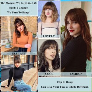 Clip In Bangs 100% Human Hair Bangs Clip In Hair Extensions Clip On Bangs Dark Brown Clip In Bangs Real Human Hair Fake Bangs For Natural Hair