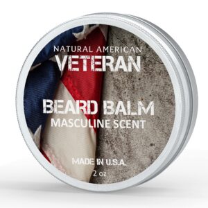 NATURAL AMERICAN VETERAN Beard Balm – 100% All Natural, Masculine Scent, Essential Oils with Organic Shea Butter – Moisturizes, Softens & Strengthens - Made in USA – Conditioning Beard Balm, 2 oz