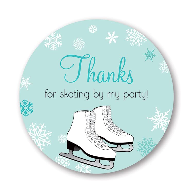 2" Round Ice Skating Thank You Party Favor Stickers - Set of 40