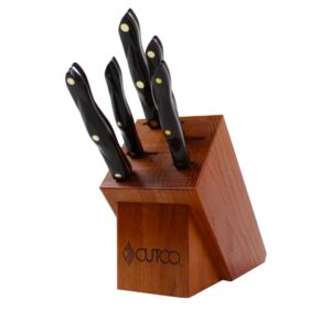 cutco 7166 essentials set 5 piece set with cherry oak knife block, classic dark brown