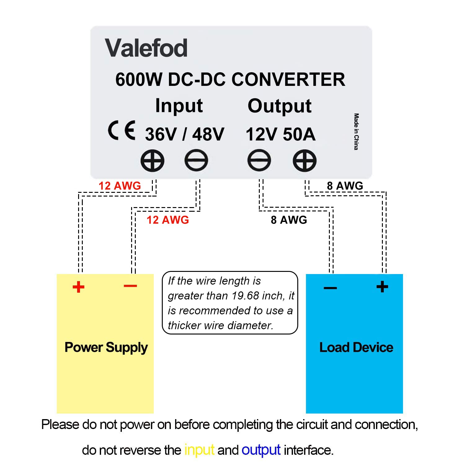 Valefod 36V / 48V to 12V 50A 600W Step-Down Transformer DC to DC Buck Converter DIY Power Supply