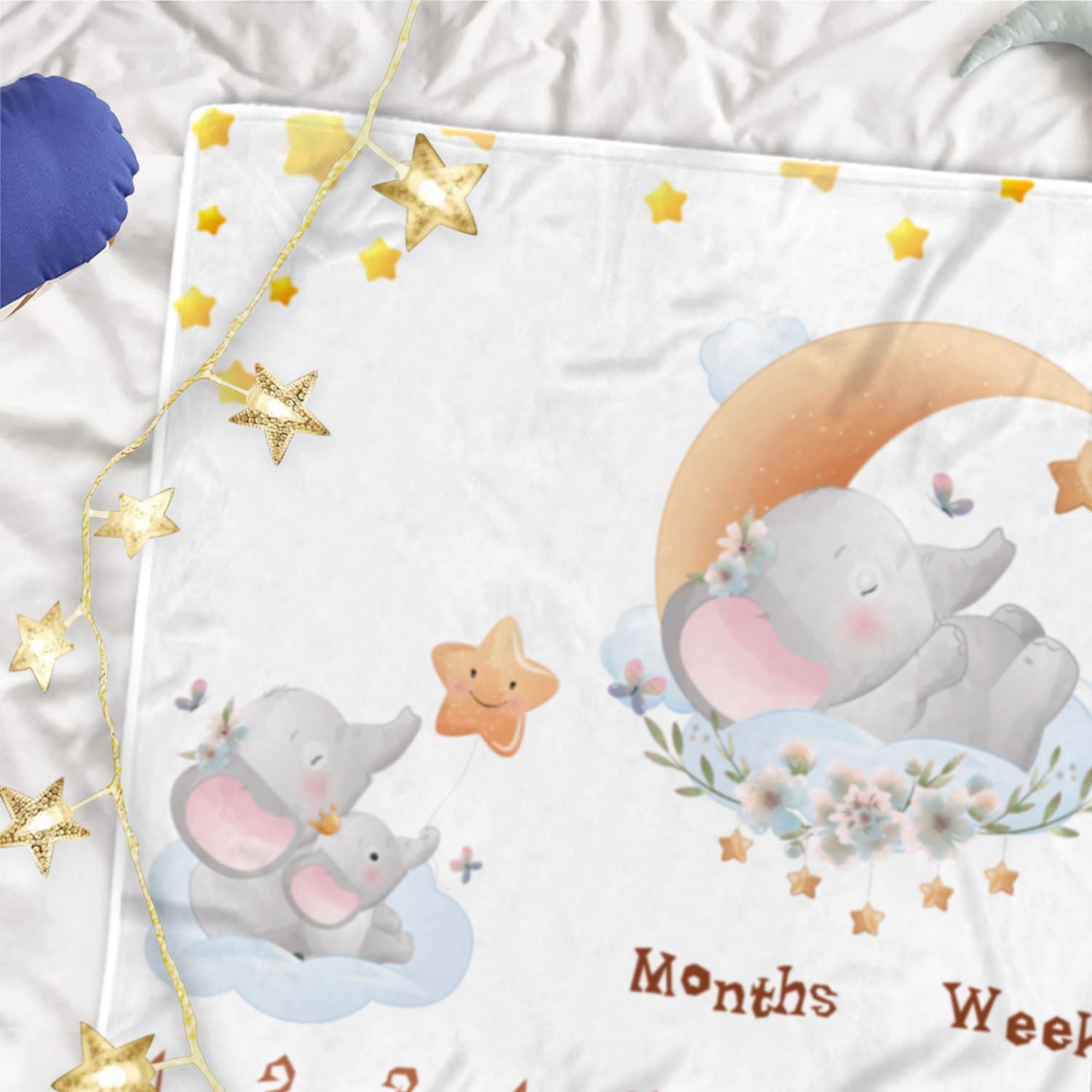 QICAIYUN Baby Milestone Monthly Blanket Elephant Desgin Twins Baby Month Blanket First Year Calendar Growth Chart Play Mat Large 60" x40'' Baby Photography Props YUNBTZT042