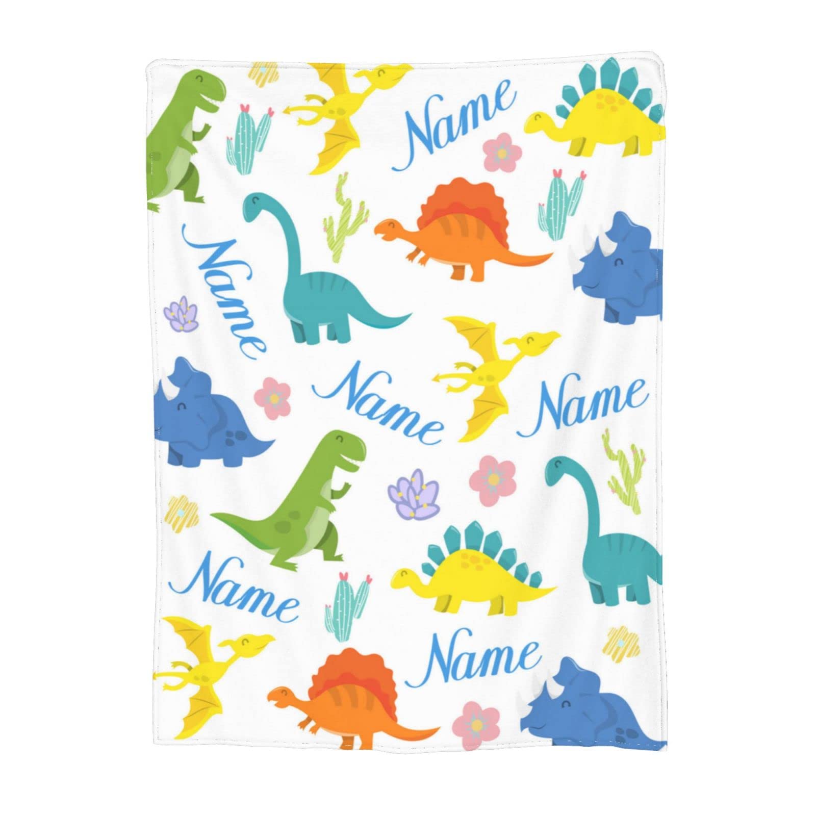 MMAOLP Custom Dinosaur Blanket, Personalized Dinosaur Blanket with Kids Name for Baby Birthday, Christmas, New Mom, Newborn, Baby, Toddler, Kids Personalized Baby Gifts