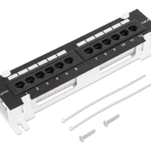 MANHATTAN 12-Port Network Patch Panel Cat-6 – 1U UL Listed - Wall Mount with 89D Bracket - Installer Grade 3µ Gold Plated Contacts - Lifetime Mfg Warranty 720779