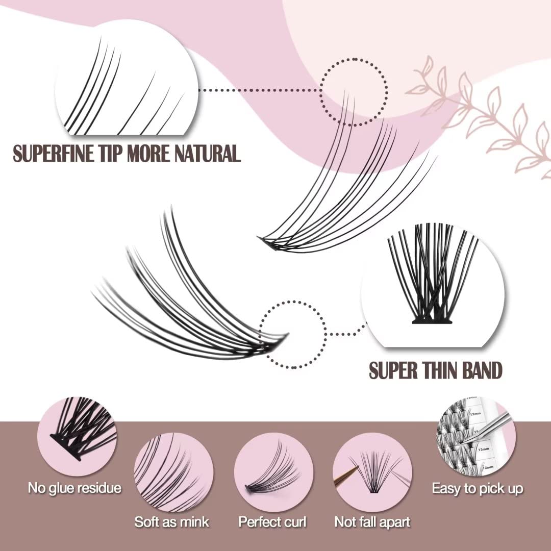 FLOMAZE 20D Lash Clusters, Individual Lashes 240pcs Faux Mink Lash Clusters Natural Handmade Cluster Eyelash Extensions C Curl 0.07mm Thickness False Lashes (12/13/14/15/16mm)